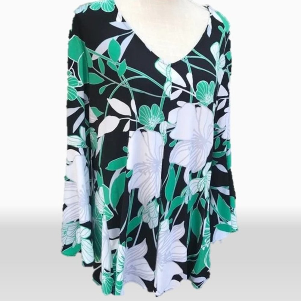 ALFANI Bell Sleeved Boho Top with Front Pleat - XL